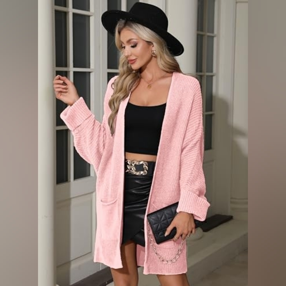 Pink Oversized Open-Front Cardigan Sweater By Luxveer Size L  NWOT
